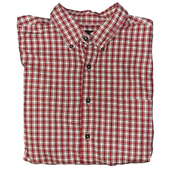 Abercrombie & Fitch Men’s Button Down Shirt XL Red Tan Plaid Chest Pocket EUC - Picture 1 of 11